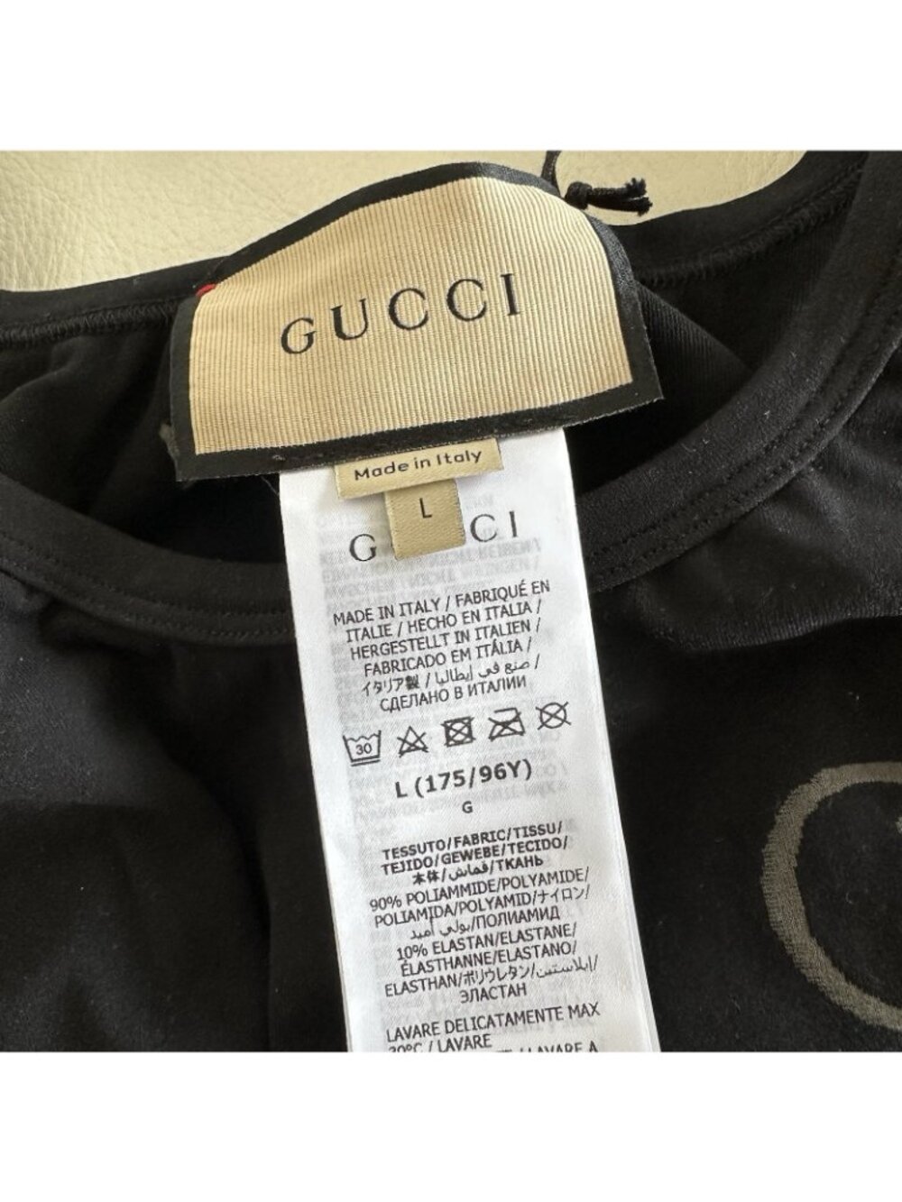 NWT GUCCI - Jersey Top Black Logo Sz L 100% Authentic - Picture 6 of 7